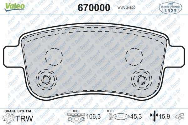 VALEO 670000 Arka Fren Balatasi Renault Fluence 1.6d 13>Grand Scenic 08>Megane Cc 08>Megane Coupe 08>Scenic 08>